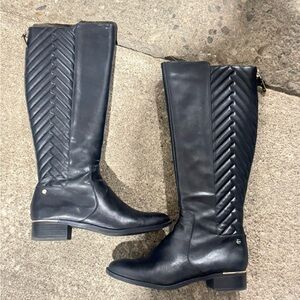 Black Quilted Knee-High Boots